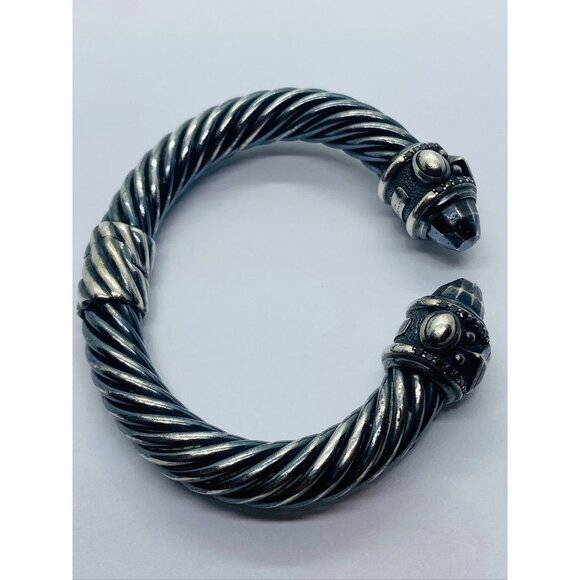 DAVID YURMAN DARKENED BLACKENED STERLING SILVER RENAISSANCE 10MM CUFF DIAMONDS - Picture 10 of 12